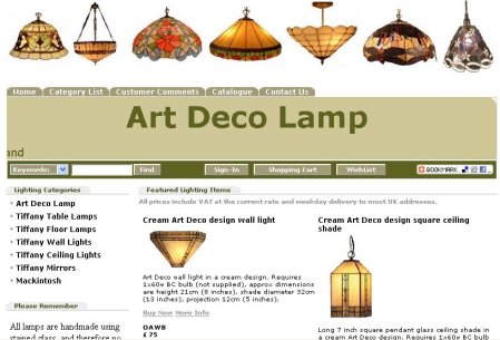 On-line shop for Art Deco style lamps and lighting